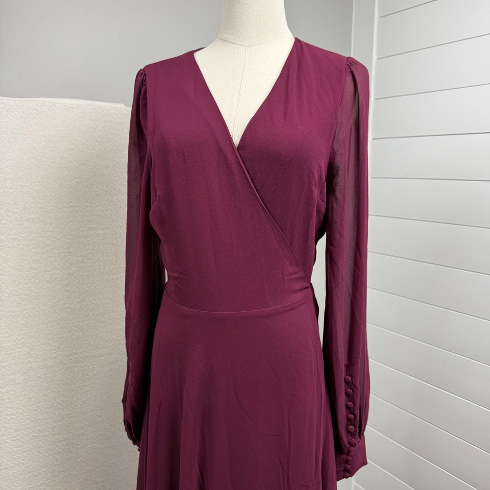 Lulus My Whole Heart Maxi Wrap Dress Long Sleeve Chiffon Formal Size L - Picture 3 of 13